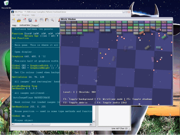 BlitzMax editing and running a little breakout game